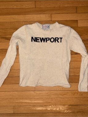 Kiel James Patrick Cream Speckled 'NEWPORT' Sweater with Navy Lettering